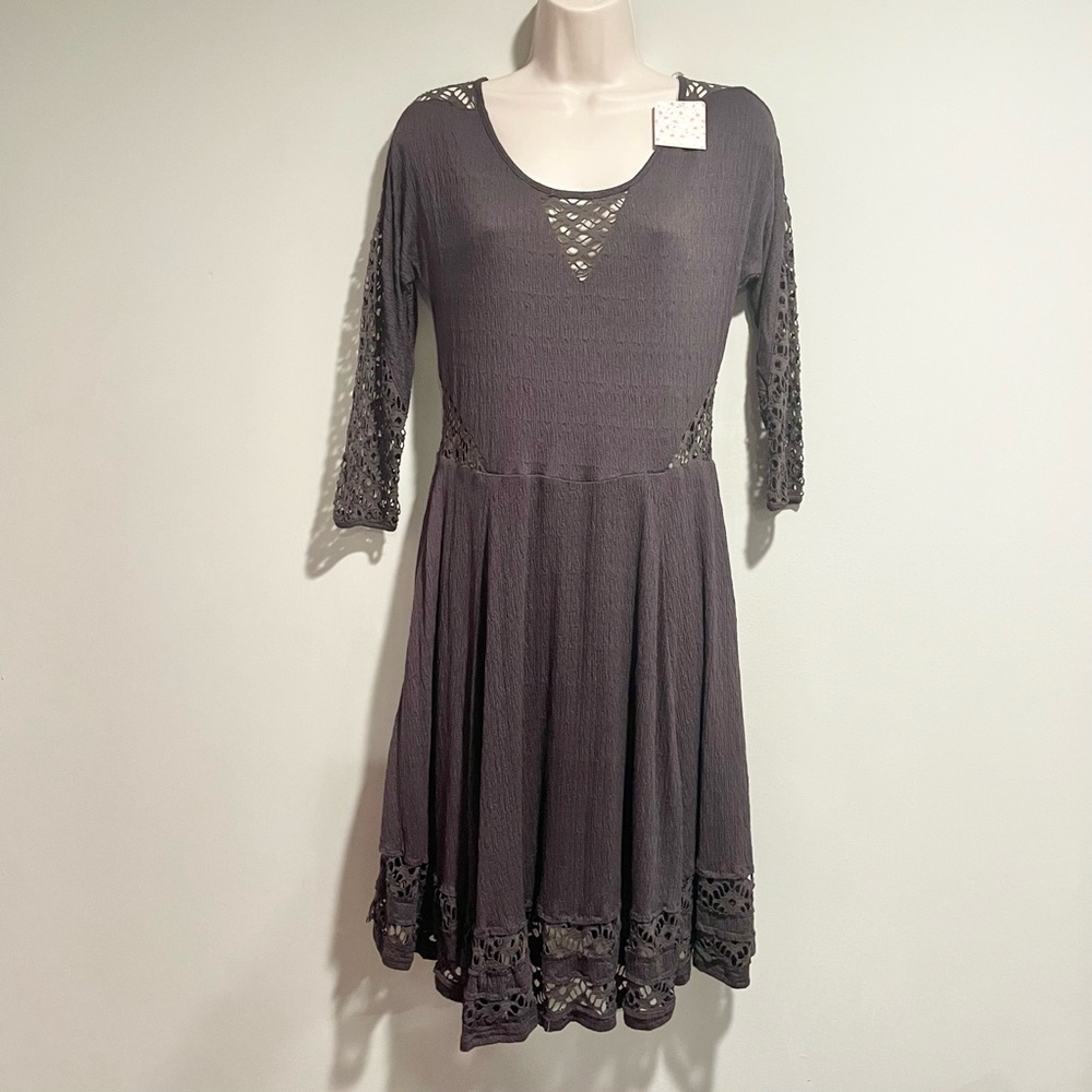 New! Free People long sleeve mini dress with lace insets - Picture 5 of 14